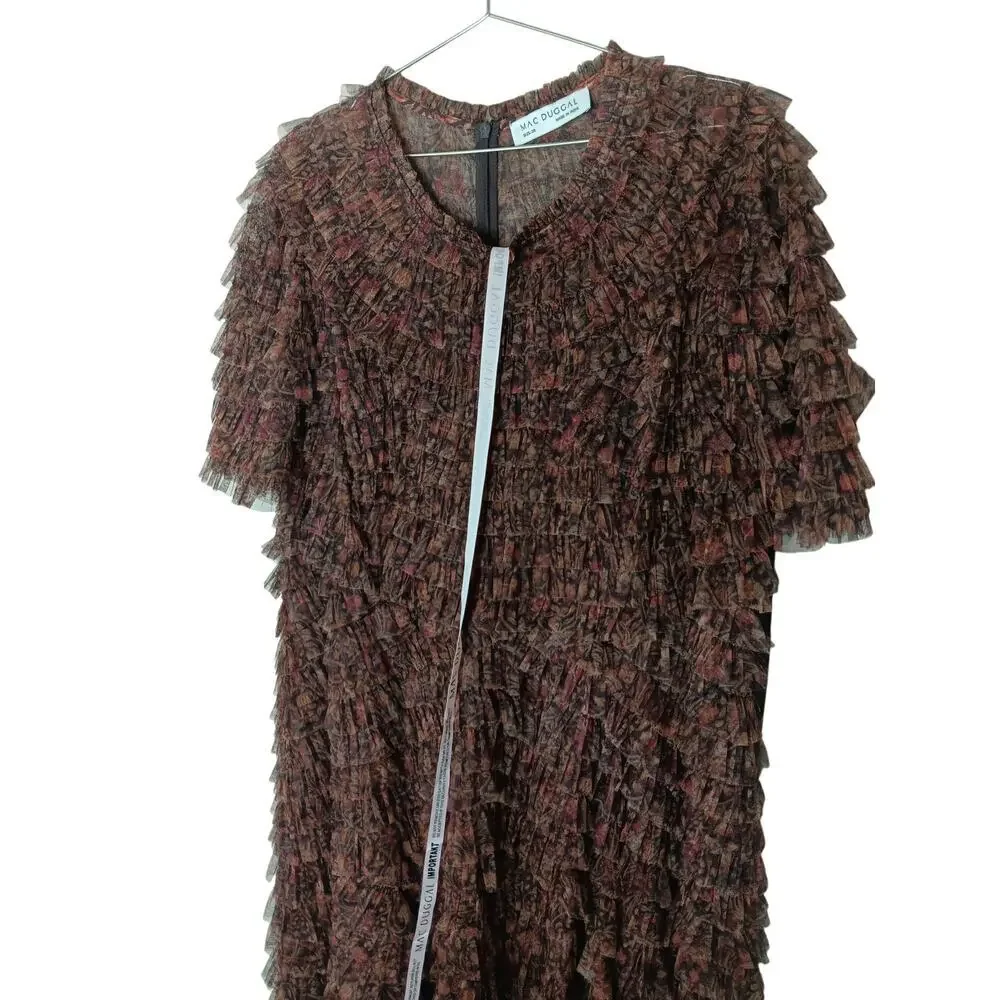 New with Tags Mac Duggal 8042 Brown Multi Tiered Ruffle Chiffon Gown Dress Sz 20